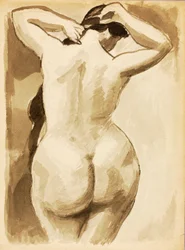 Female Nude Arranging Hair, Back View