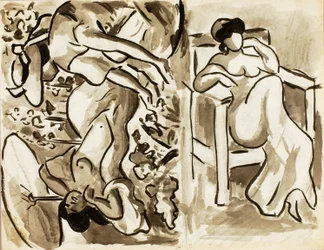 Two Women in a Garden, One Seated Woman
