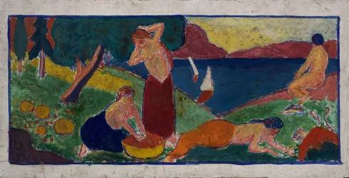 Women in Landscape with Blue Border