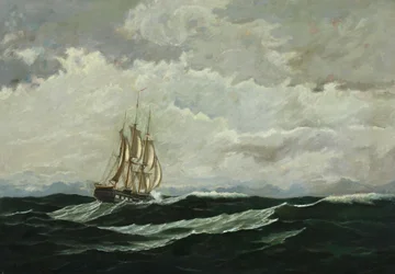 Seascape with Warship in High Seas