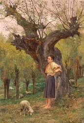 Young Girl Standing in Front of a Willow