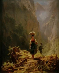 Dirndl and Hunter in the Mountains