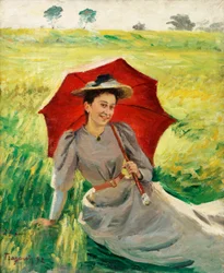 Lady with Red Umbrella