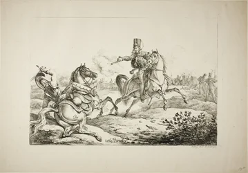 Hussar Discharging his Pistol at a German Dragoon