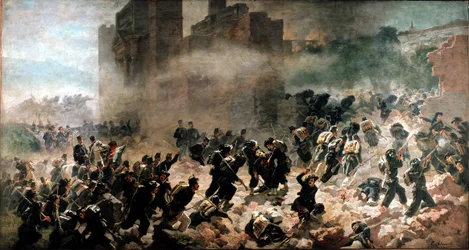 La breche de la Porta Pia, Rome. Painting by Carlo Ademollo