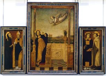 Altarpiece of Annunciation with St Benedict, St Augustine, St Stephen and St Angelo