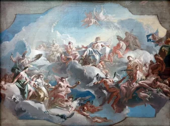 Departure of the goddesses Juno, Venus and Minerva for the judgment of Paris