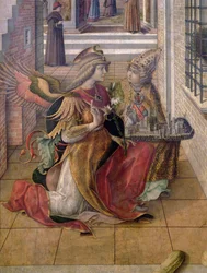 The Annunciation with St. Emidius, detail of the archangel Gabriel with the saint, 1486 (detail of 97895)