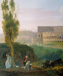 Group of Characters, Man Drawing in Front of the Ruins of the Colosseum
