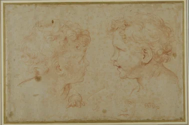 Studies of the head and left hand of a putto