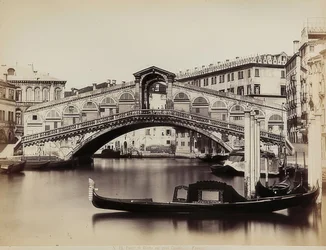 View of the Grand Canal with the Rialto Bridge in Venice. Ca. 1865-1875