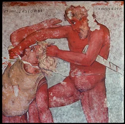 Representation of the Sacrifice of Trojan Prisoners in Tribute to Patroclus by Carlo Ruspi (Reproduction of 4th century BC Frescoes). Florence, Archaeological Museum