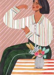 Woman in Stripes Shirt and Green Pants