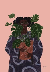 Woman Holding Monstera Plant