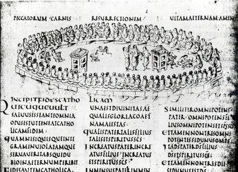 Illustration of a scene from one of the Psalms, from the Utrecht Psalter, copy of original from Reims now in Utrecht University Library