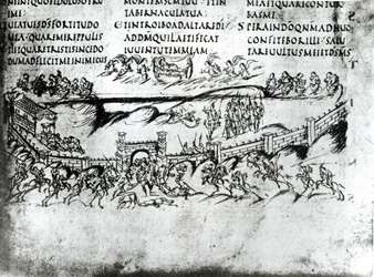 Illustration of various scenes from Psalm 43 including the verse Awake, why sleepest thou, O Lord?, from the Utrecht Psalter, copy of the original from Reims now in Utrecht University Library