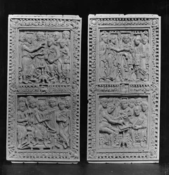 King David Commissioning and Singing the Psalms; St. Jerome Ordered by Pope Boniface to Edit the Psalms, Book Cover Plaques, German, School of the Rhine, from Aix la Chapelle
