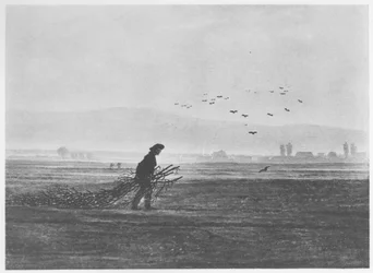 Autumn Landscape with a Man Gathering Wood