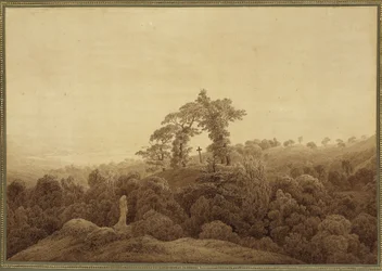 Coastal Landscape with Cross and Statue