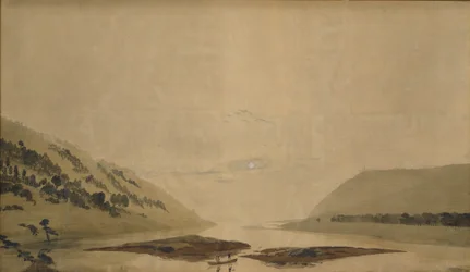 Mountainous Landscape with River in the Morning