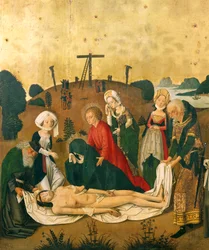 Deposition of Christ, detail from altarpiece for high altarpiece of church of St Martin in Colmar, by Caspar Isenmann