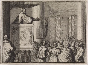 The Devil Addresses a Crowd of People from a Pulpit