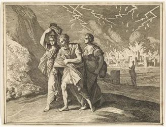 Lot and His Daughters Leave Burning Sodom