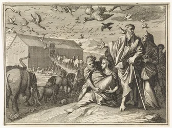 Noah and his family make their way to the ark