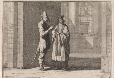 Priest in Conversation with the Devil before the Entrance of a Church