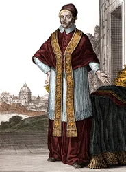 Portrait of Pope Clement XI (pope from 1700 to 1721) - Drawings by Caspar Luyken - Engraved & Published by Christoph Weigel (Nuremberg 1703)
