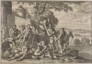 Spanish Soldiers Being Loaded onto Carts and Taken Away, 1641