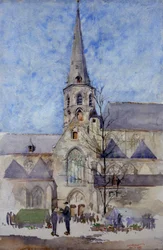 A Market Day Church of St. Jacques, Ghent, Belgium, 1897