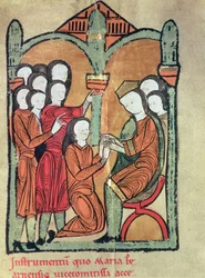 The Countess of Bearn swears homage to Alfonso II of Aragon, promising not to marry without his consent, from the manuscript known as the 