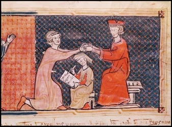 The Royal Prosecutor, the Scribe and the Feudal Lord, from Capbreu de Clayra et de Millas