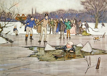 A face, head, shoulders, emerged from beneath the water, and disclosed the features and spectacles of Mr Pickwick