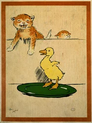 Cats and Duck. Drawing by Cecil Aldin