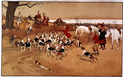 Hunting scene: shooting. Engraving by Cecil Aldin