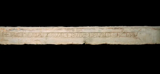 Celtic Art: Tribute to the deities. Graveed inscription in Celtic alphabet (Ogham) from the region of Como, Italy