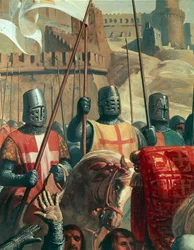 Knights Crusaders, detail from The battle of Ascalon between Godfrey of Bouillon and Al Afdal
