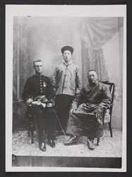 Charles Bell Seated with the Thirteenth Dalai Lama and the Crown Prince of Sikkim, Sidkeong Tulku Namgyal, in 1910