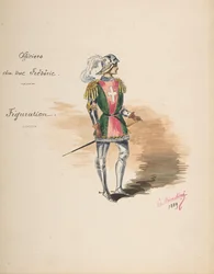 Costume Design for Officiers du duc Frédéric, Descriptive Sheet of Costume, 1889