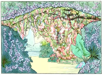 Esclarmonde - Decor by Charles Bianchini - 2nd Act, 1st Scene, Curtain of Roses Descending - Drawing by G. Stein, 1889