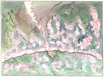 Massenet - Esclarmonde - Decor by Charles Bianchini - 2nd Act, 1st Scene, Curtain of Roses Descending - Drawing by G. Stein, 1889
