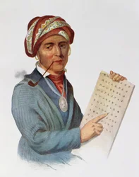 Se-quo-yah or George Guess, 1828, Illustration from 