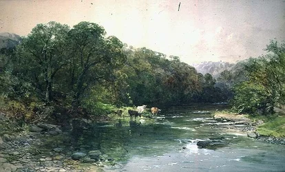 On the Dee, North Wales: Cattle Drinking