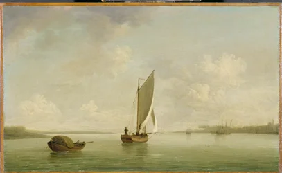A Smack Under Sail in a Light Breeze in a River