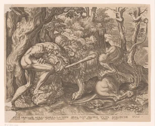 Hercules Holding the Nemean Lion in a Chokehold (Works of Hercules after Frans Floris)