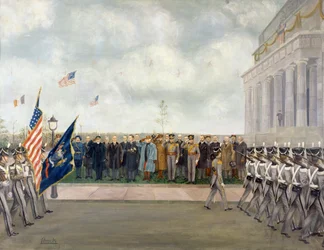Marshal Joffre on Mission to Washington Inspecting Students of West Point, Spring 1917, by Charles Edmund Brock