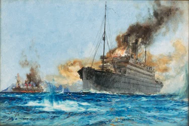 Carmania sinking Cap Trafalgar off Trinidade in the South Atlantic