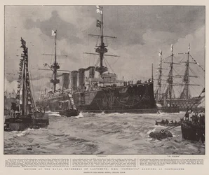 Return of the Naval Defenders of Ladysmith, HMS Powerful arriving at Portsmouth